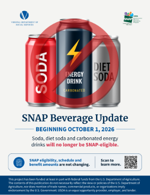 The second main flyer for the SNAP Beverage Update, which shows cans of SNAP-ineligible beverages.