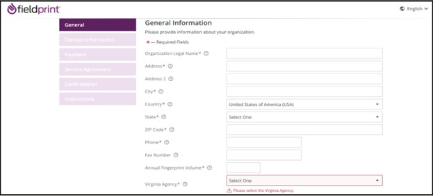 Screenshot of Fieldprint General Information
