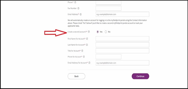screenshot of Fieldprint create 2nd account option